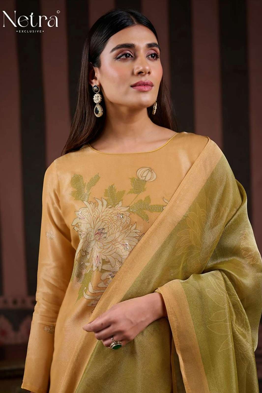 NETRA AZIVA PURE BEMBERG GADWAL SILK SUIT WITH EMBROIDERY HAND WORK