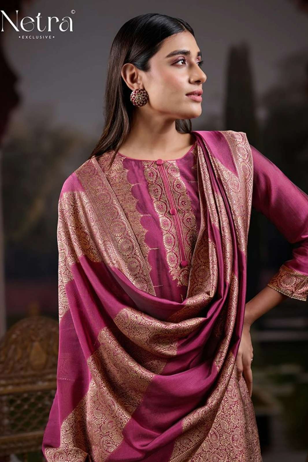 NETRA BARKHA PREMIUM PURE VISCOSE WOVEN SILK SUIT WITH HAND WORK 