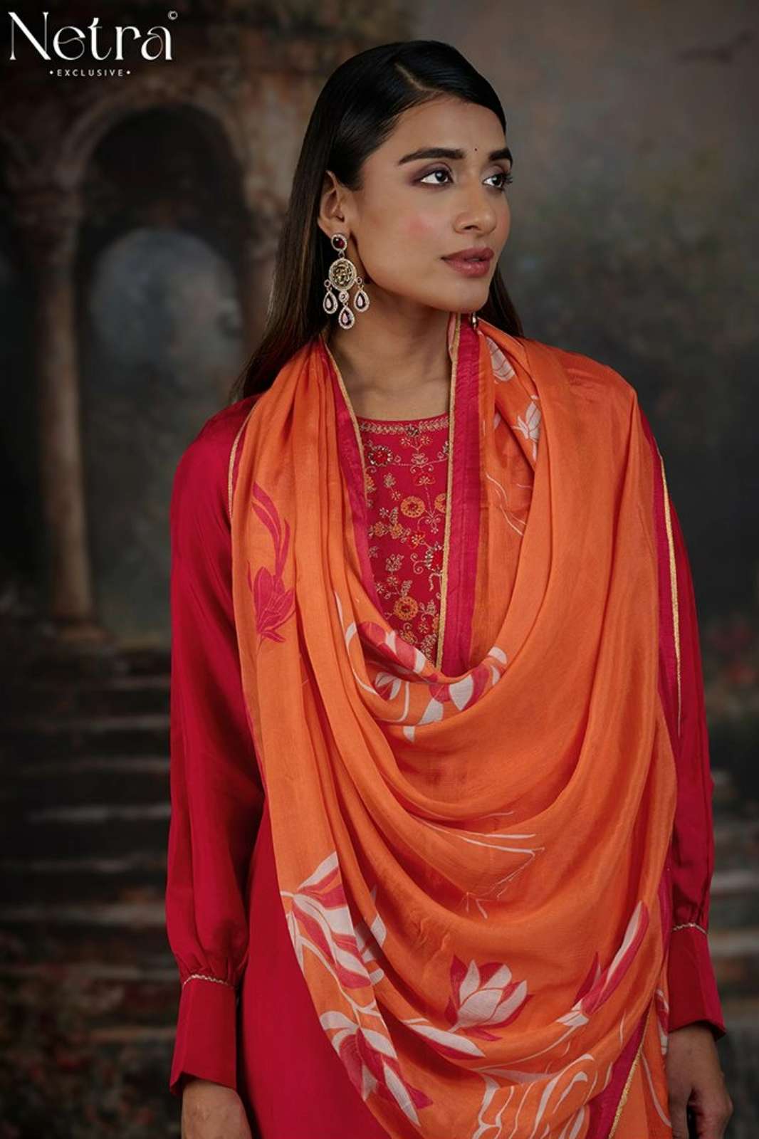 NETRA BINA PREMIUM BEMBERG SILK HABUTAI SILK SUIT WITH EMBROIDERY 