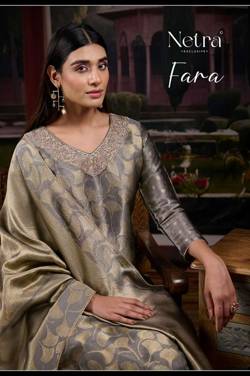 NETRA FARA PREMIUM BEMBERG SILK SUIT WITH EMBROIDERY HAND WORK 