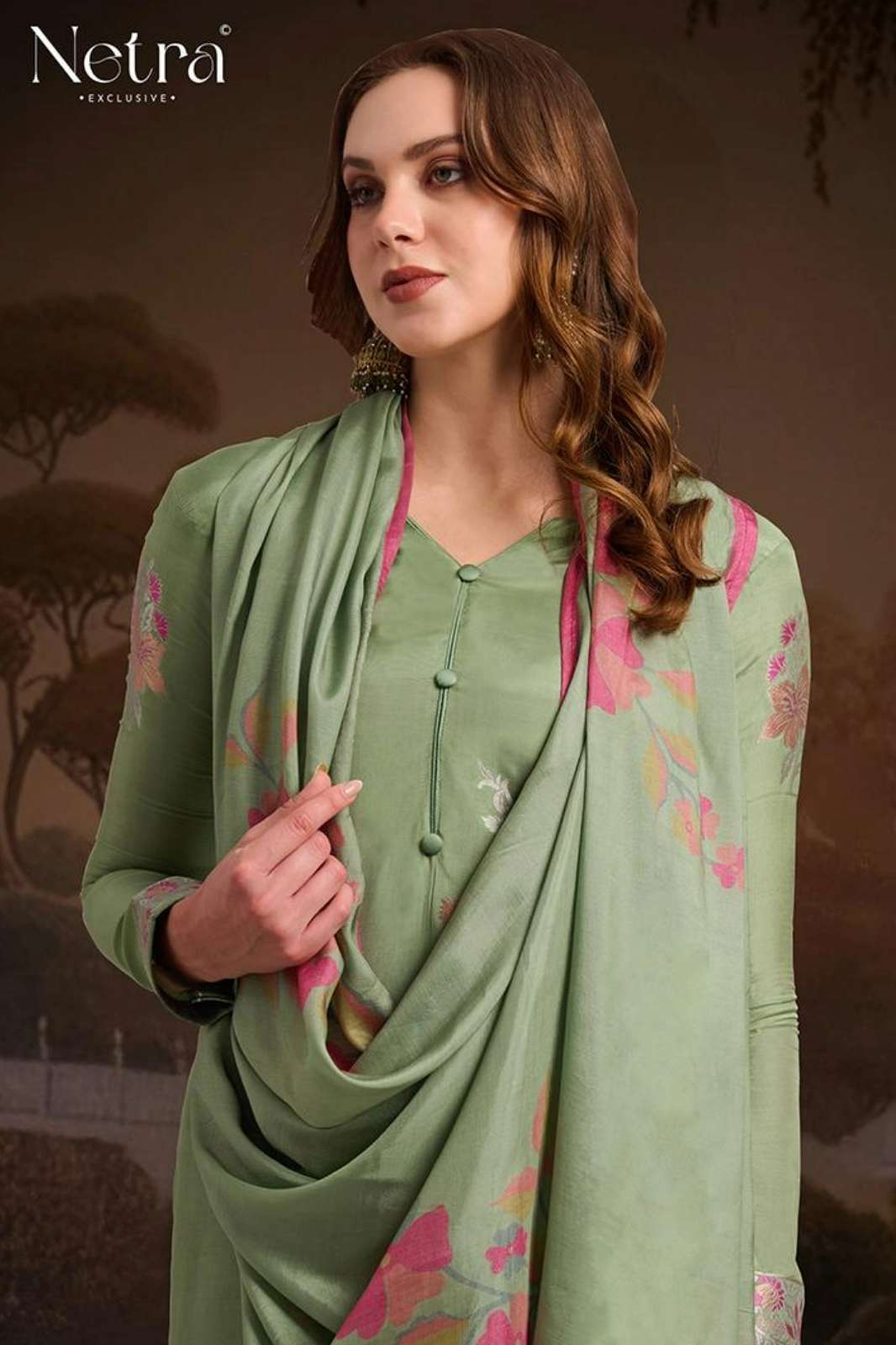 NETRA JUHI PURE BEMBERG MUSLIN MINAKARI JACQUARD SUIT 