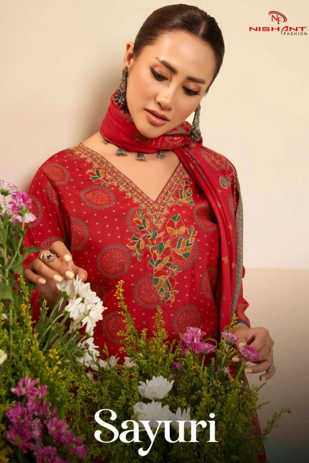 NISHANT FASHION SAYURI MUSLIN SILK DISCHARGE SUIT WITH EMBROIDERY WORK