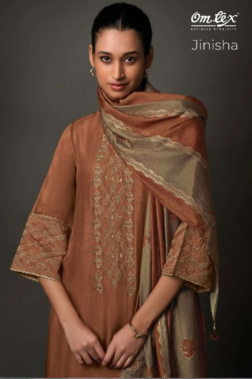 OMTEX JINISHA OLIVIA SILK EMBROIDERY SUIT WITH HAND WORK