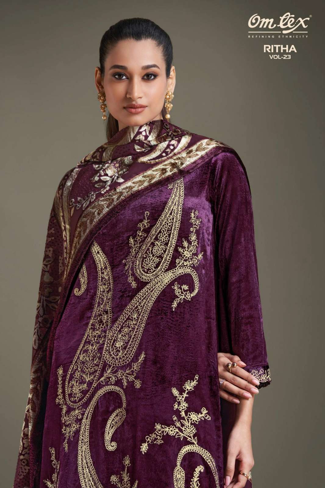 OMTEX RITHA VOL 23 PURE VISCOSE VELVET SUIT WITH EMBROIDERY