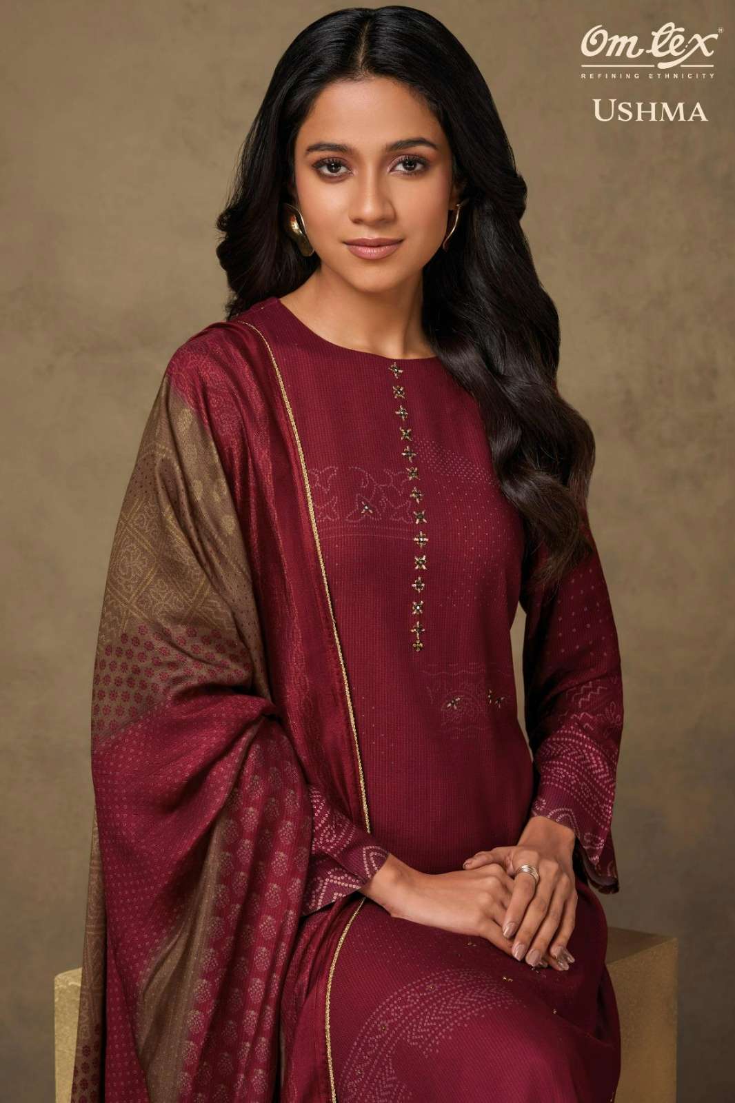 OMTEX USHMA PURE PASHMINA DIGITAL PRINTED SUIT WITH HANDWORK