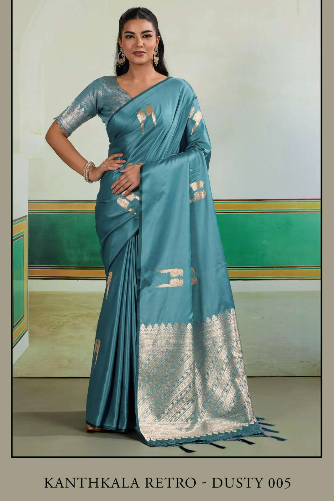 Rajtex Kanthkala Retro Dusty 001 005 Pure Satin Handloom Weaving Saree
