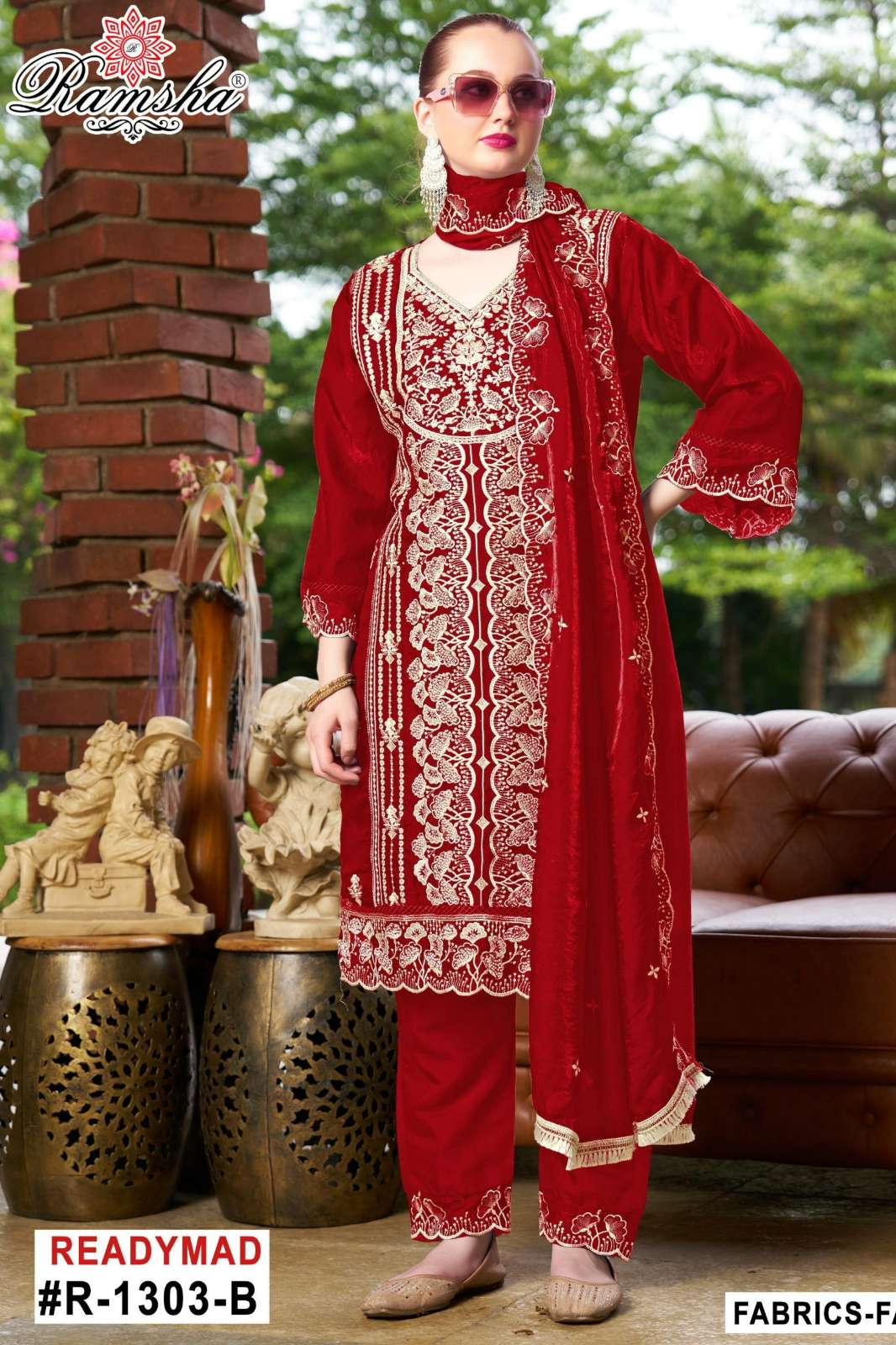 RAMSHA R 1303 Ready To Wear Embroidery Pakistani Fandy Fabric Suit
