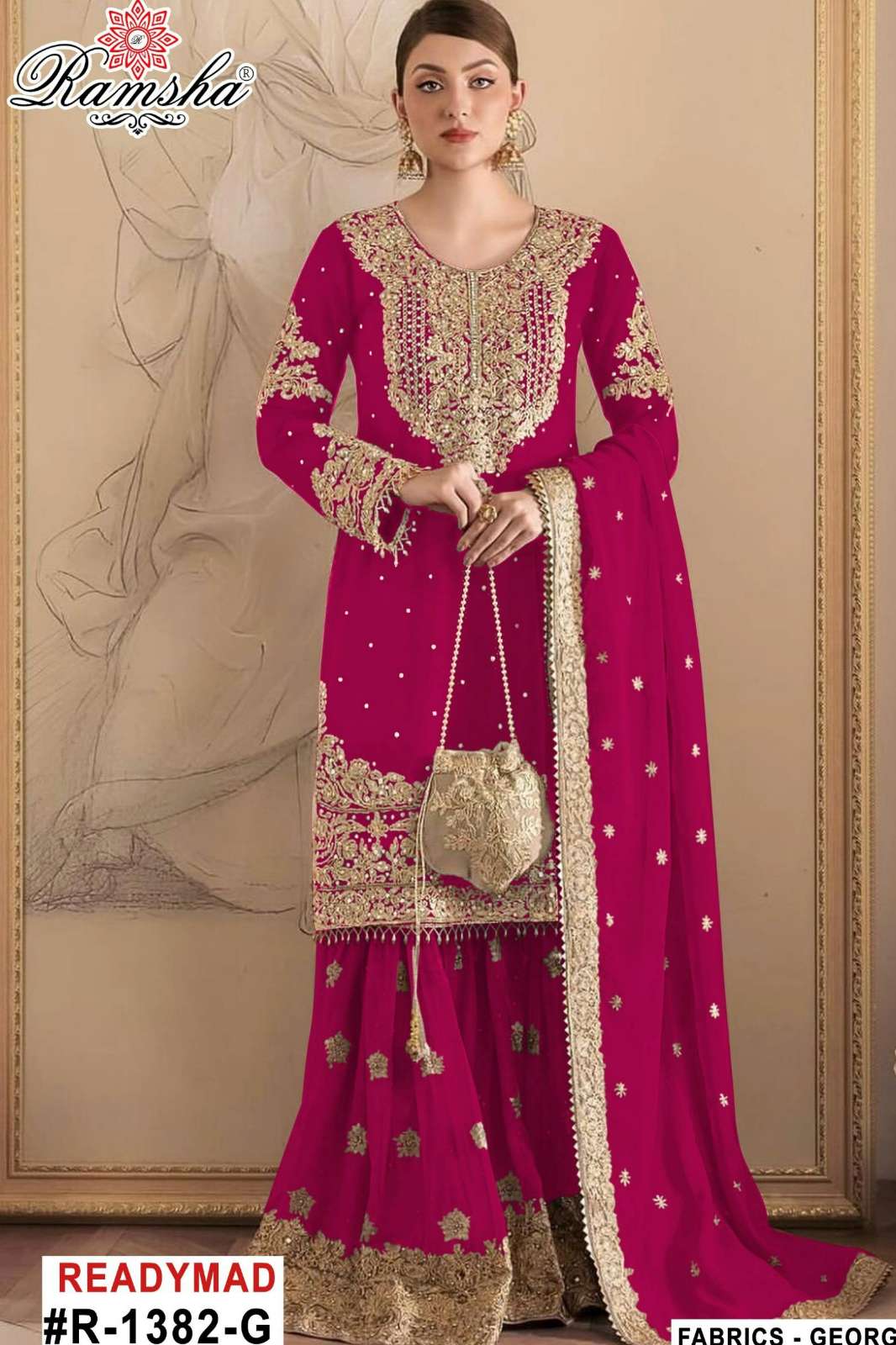 RAMSHA R 1382 Ready To Wear Embroidery Pakistani Georgette Suit