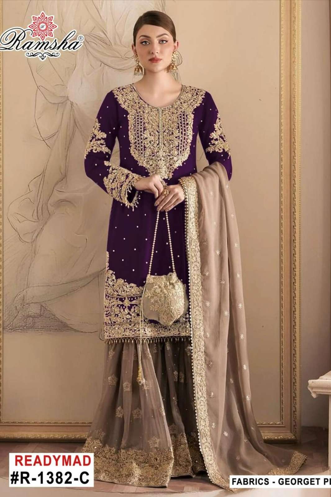 RAMSHA R 1382 Ready To Wear Embroidery Pakistani Georgette Suit