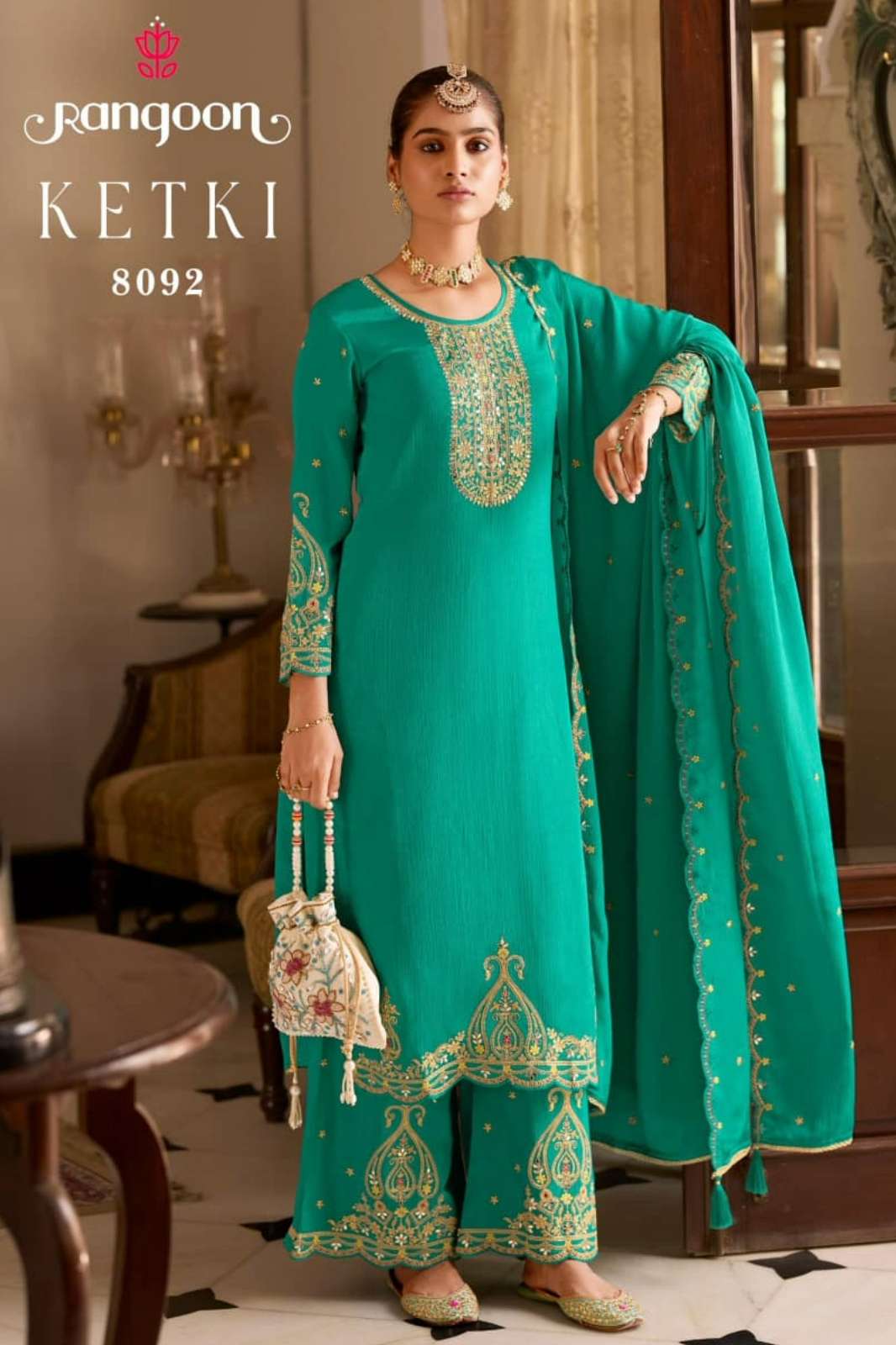 RANGOON KETKI READY TO WEAR CHINON WITH HAND MIRROR WORK SUIT 