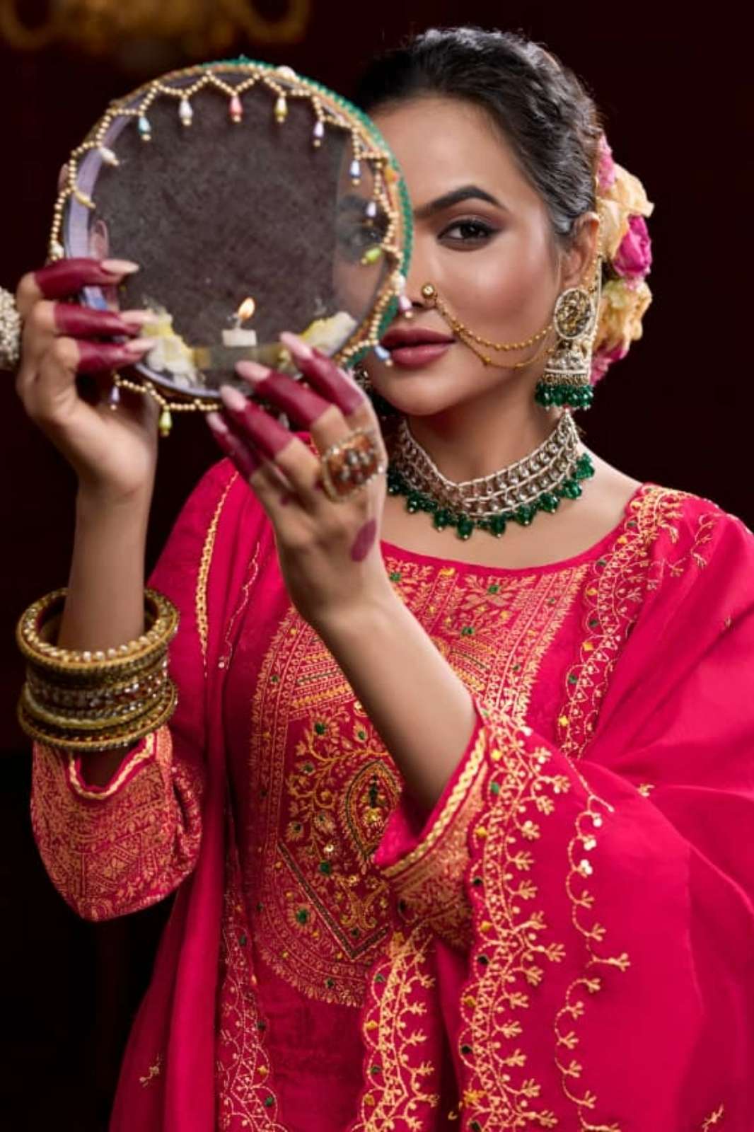 Rangoon SINDOOR Ready to Wear Pure Dola Russian Jecaurd Handwork Suit 