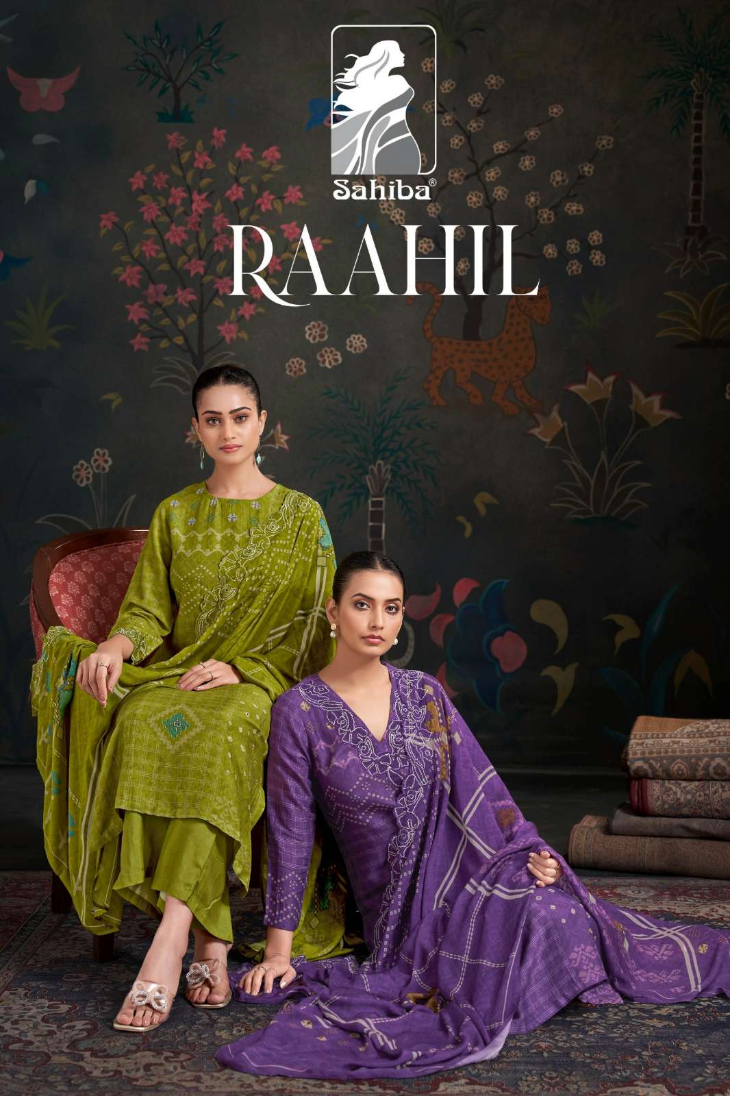 SAHIBA RAAHIL DEWDROP SHIMMER SILK DIGITAL PRINTED SUIT WITH HAND WORK