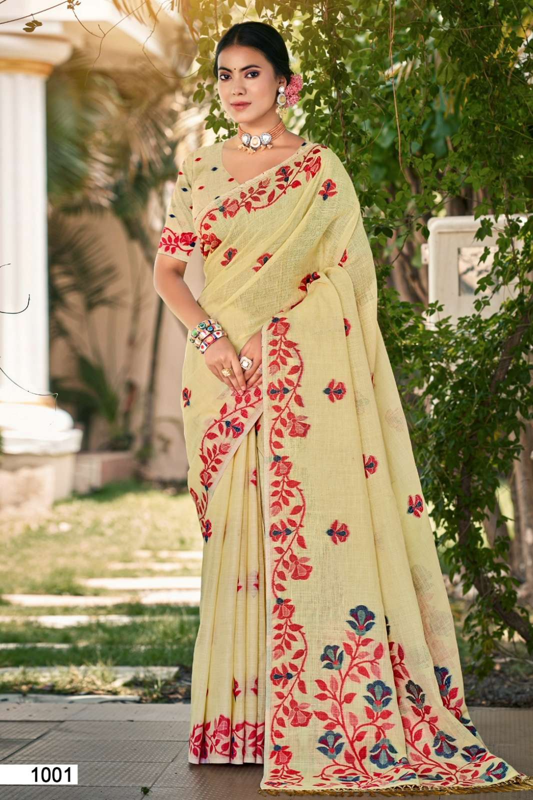SANGAM PREETI WOMEN LILEN DESIGNER SAREE WITH BLOUSE 
