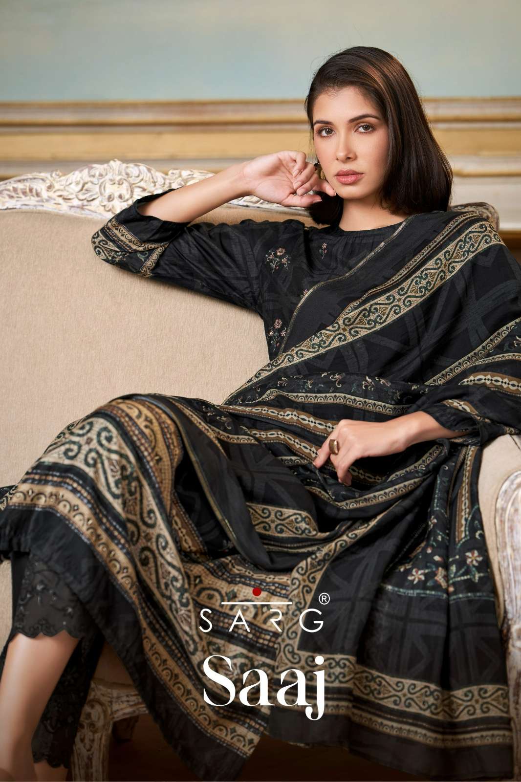 SARG A SAHIBA BRAND PURE MUSLIN SILK DIGITAL PRINTED SUIT WITH HAND WORK