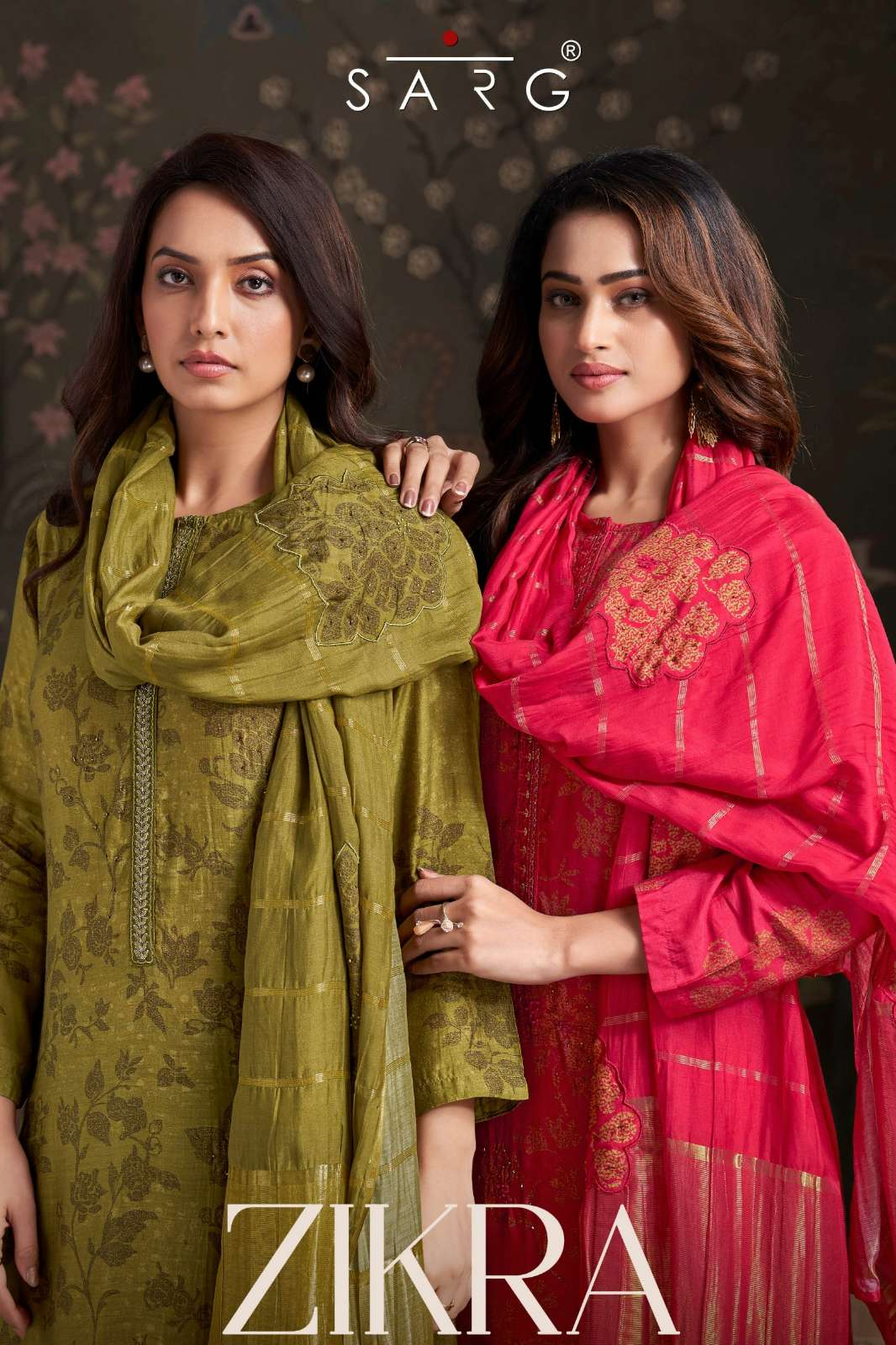 SARG ZIKRA URE MUSLIN SILK DIGITAL PRINTED SUIT WITH HAND EMBROIDERY WORK 