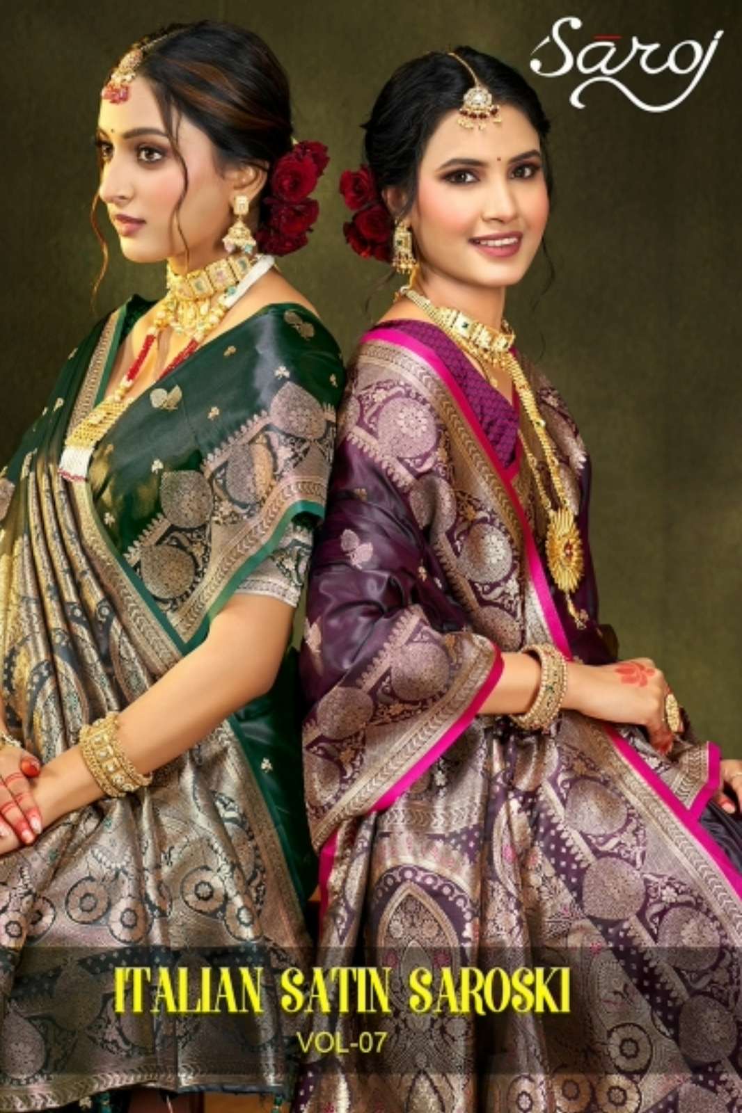 Saroj Italian satin saroski 3 Pure Satin Silk Rich Pallu Saree 