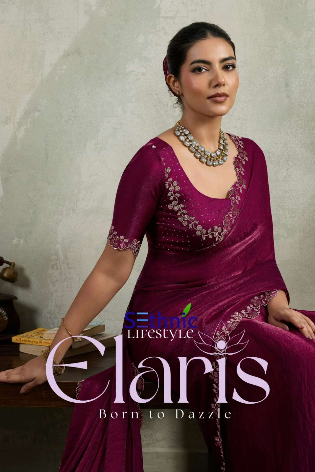 Sethnic Elaris 104001 TO 104004 Velvet Chiffon Saree with Blouse