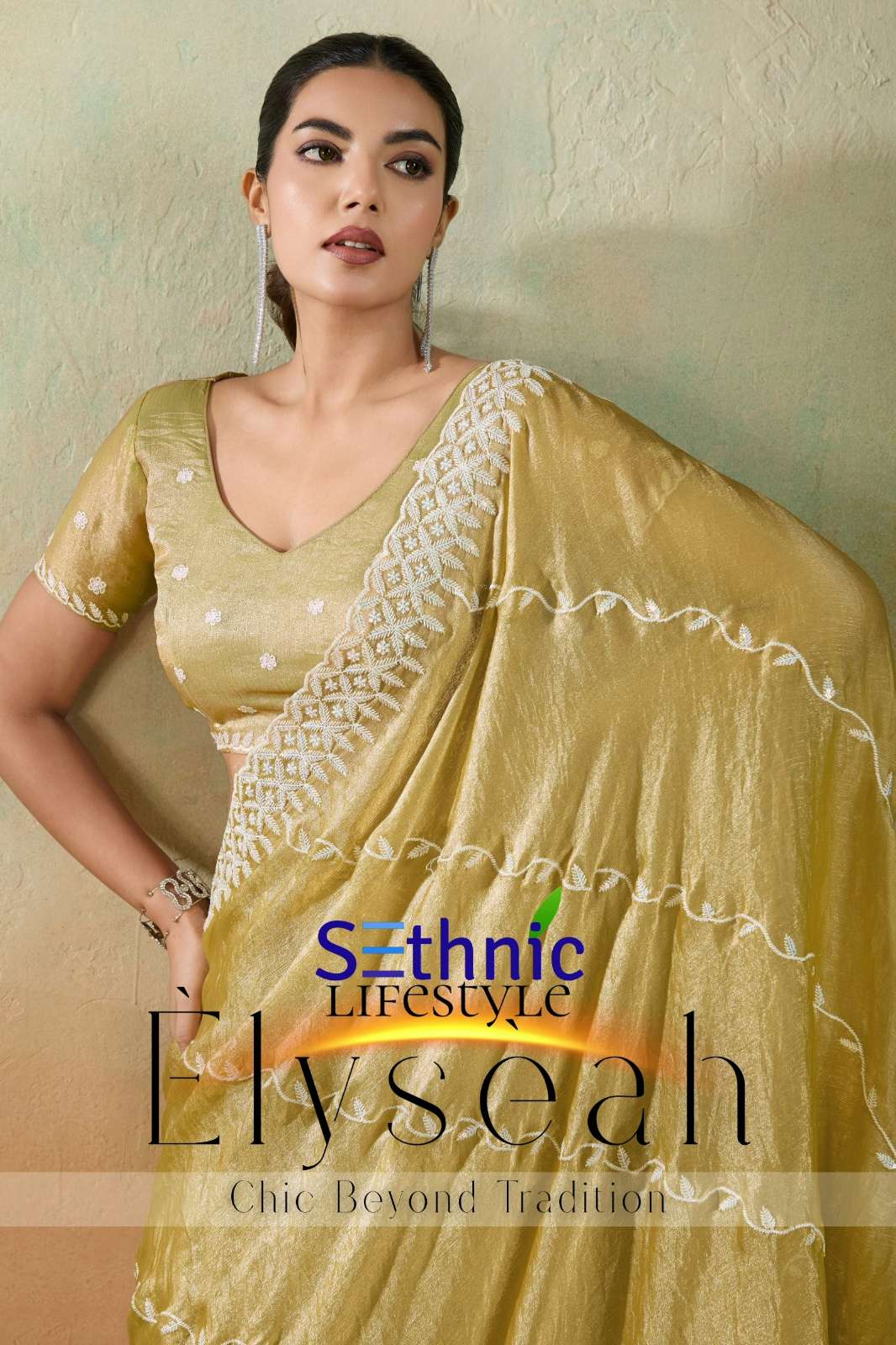 Sethnic Elyseah 102001 TO 102004 Velvet Chiffon Leheriya Pattern Saree
