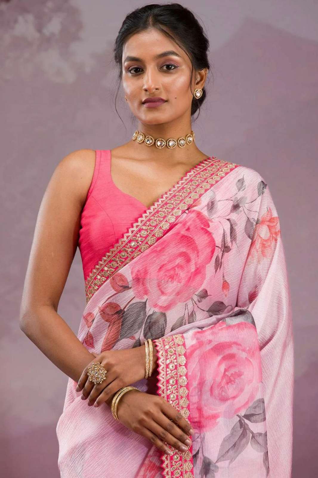 Shri Balaji Emporium 3611Beautiful Floral Printed Chinon Silk Saree