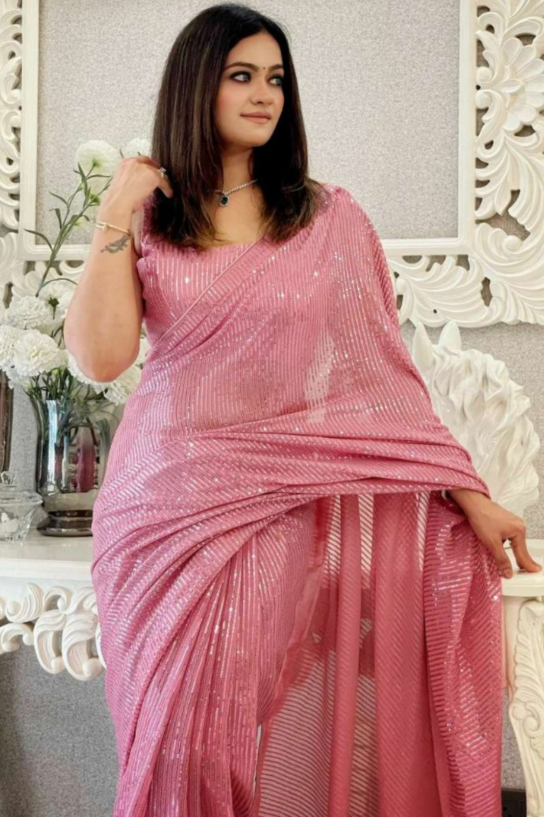 Shri Balaji Emporium 3612 Heavy Georgette Beautiful 3MM Sequence Saree