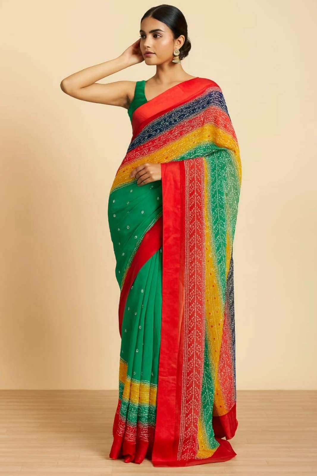 Shri Balaji Emporium BANDHEJ Designer Heavy Moss Chiffon Saree