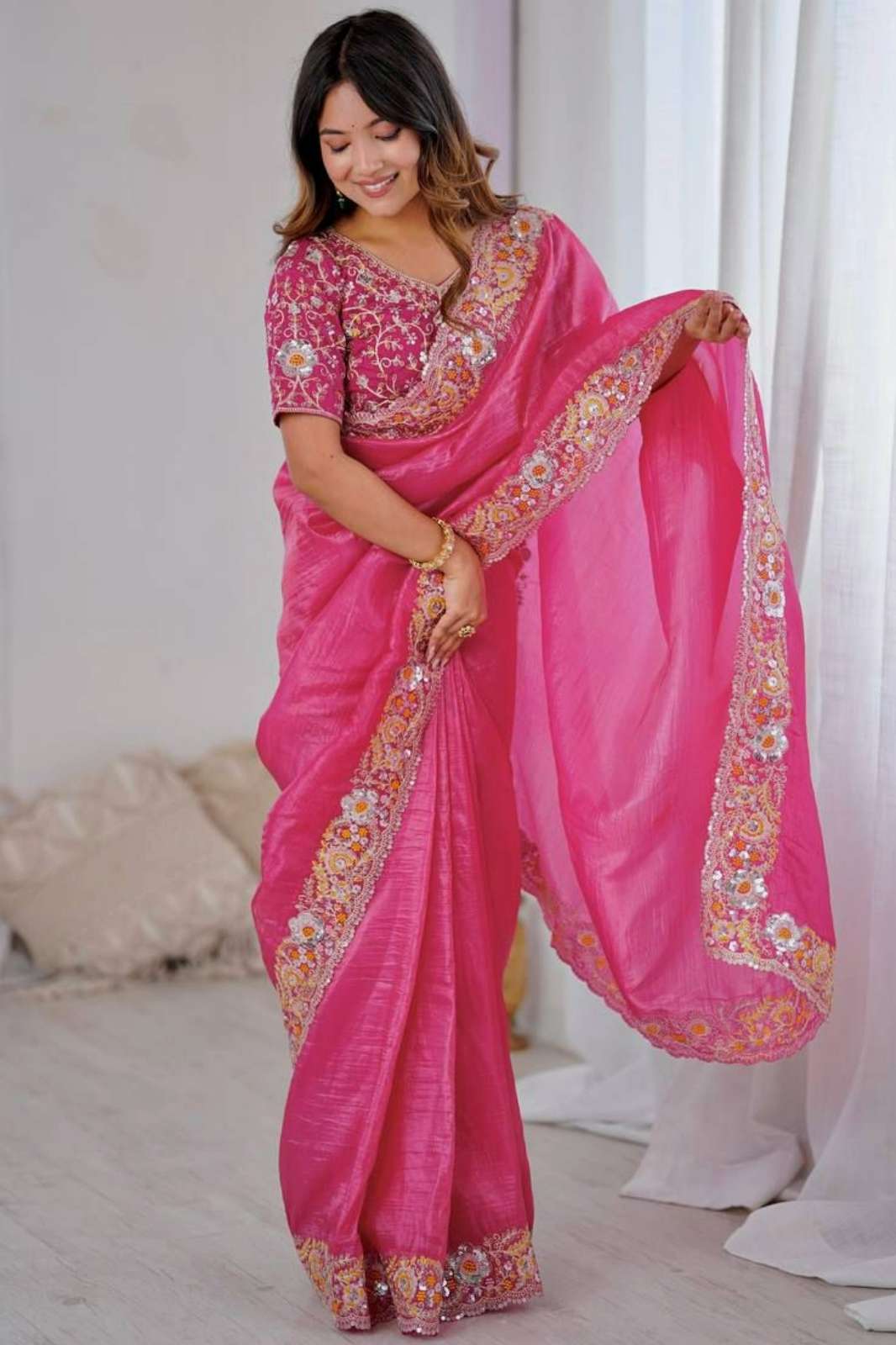 Shri Balaji Emporium BT1288 Premium Gold Crush Silk Embroidered Saree 