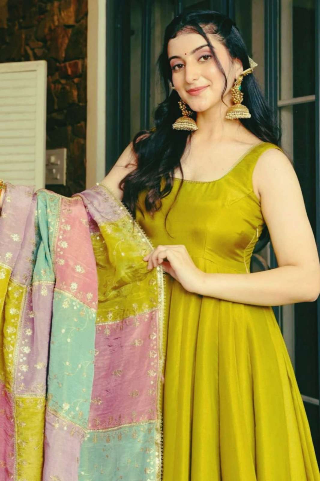 Shri Balaji Emporium DB 5037 Mehendi Special Roman Simmer Silk Anarkali Suit
