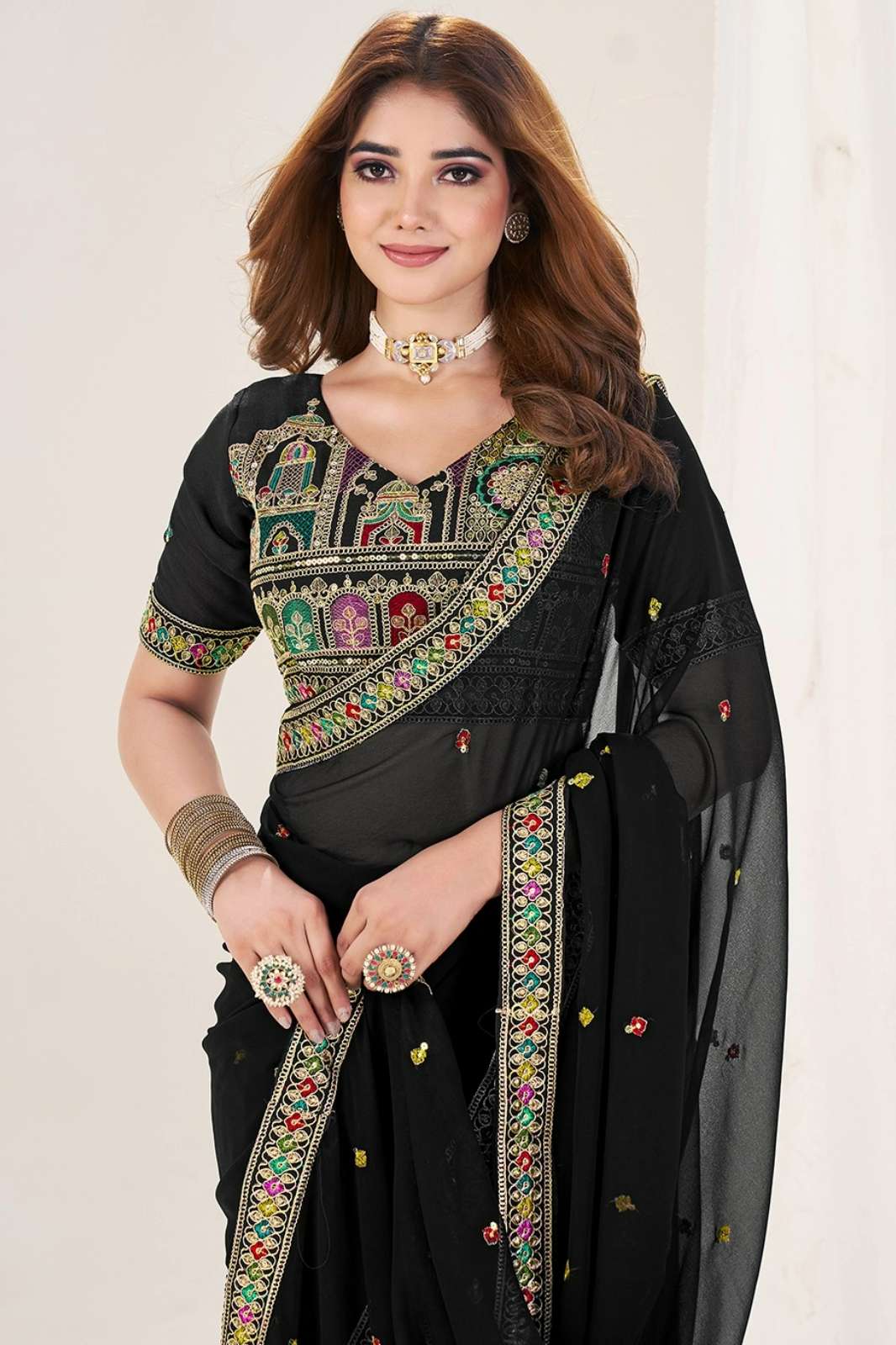 Shri Balaji Emporium Georgette Silk Designer Saree with Blouse