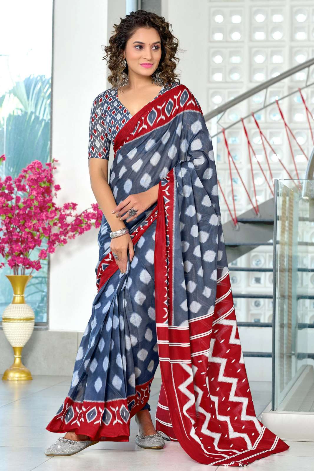 SHRI BALAJI EMPORIUM IKKAT HANDPRINT MULMUL COTTON SAREES