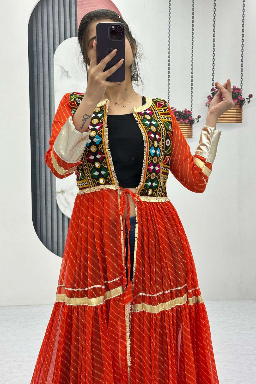 SHRI BALAJI EMPORIUM N48 COLOUR’S FAUX GEORGETTE NAVRATRI SPECIAL SHRUG AND BLOUSE