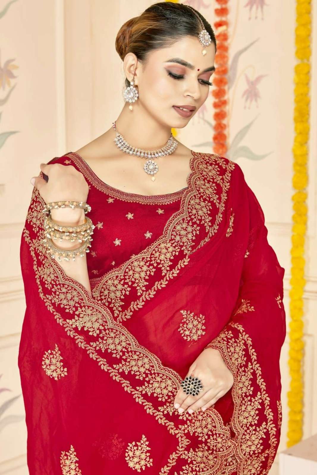 Shri Balaji Emporium NF ANVESHA Moss Silk Embroidered wedding Wear Saree