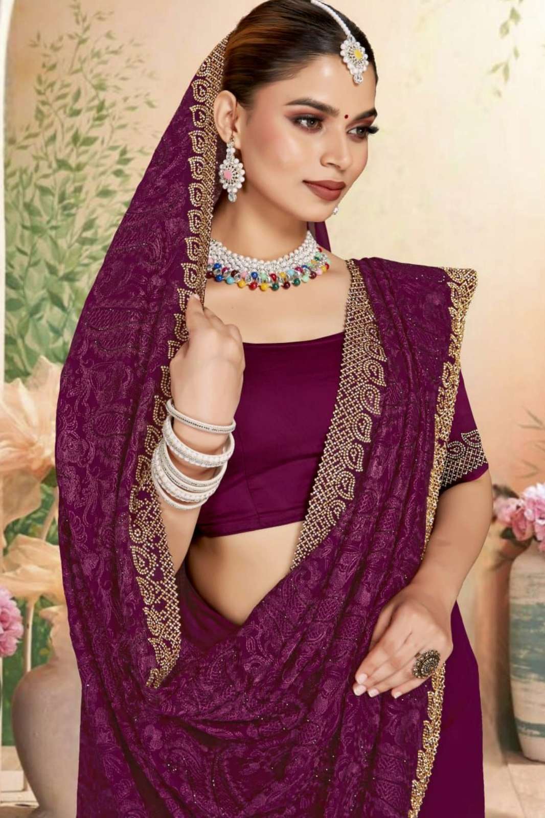 Shri Balaji Emporium NF CHARVI Georgette Resham Embroidered wedding Wear Saree