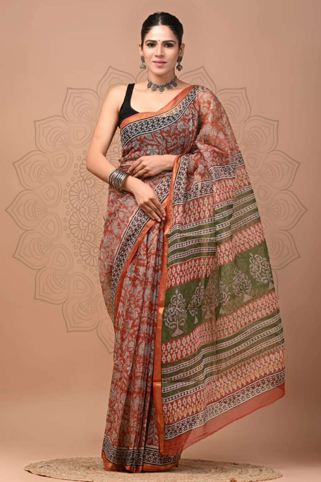 Shri Balaji Emporium RF15847 Hand Block Printed Kota Doriya Sarees