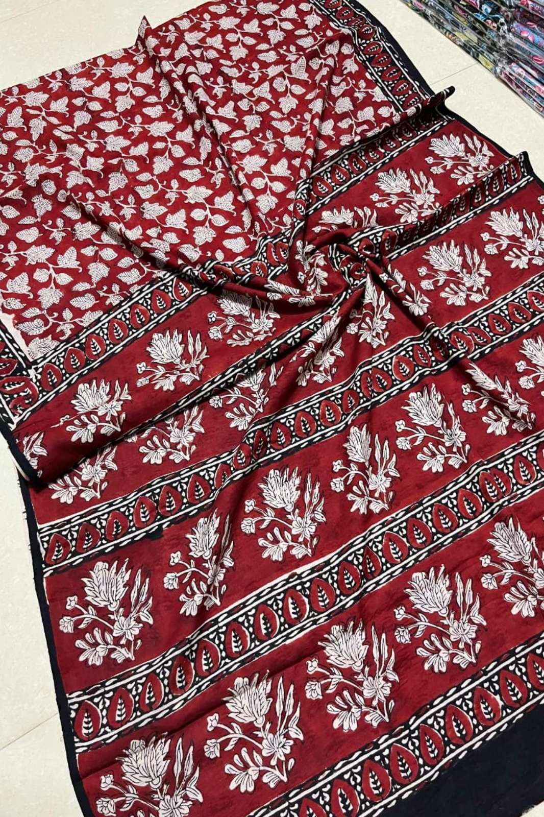 Shri Balaji Emporium RF15848 Hand Block Printed Cotton Saree 