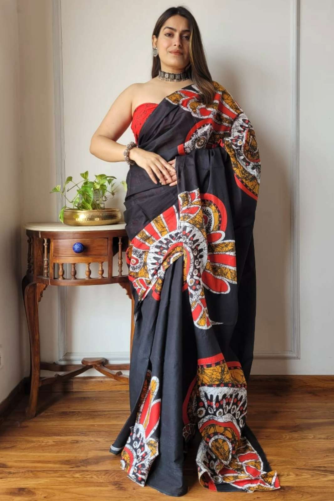 Shri Balaji Emporium RF15849 Bagru Hand Printed Cotton Mulmul Sarees