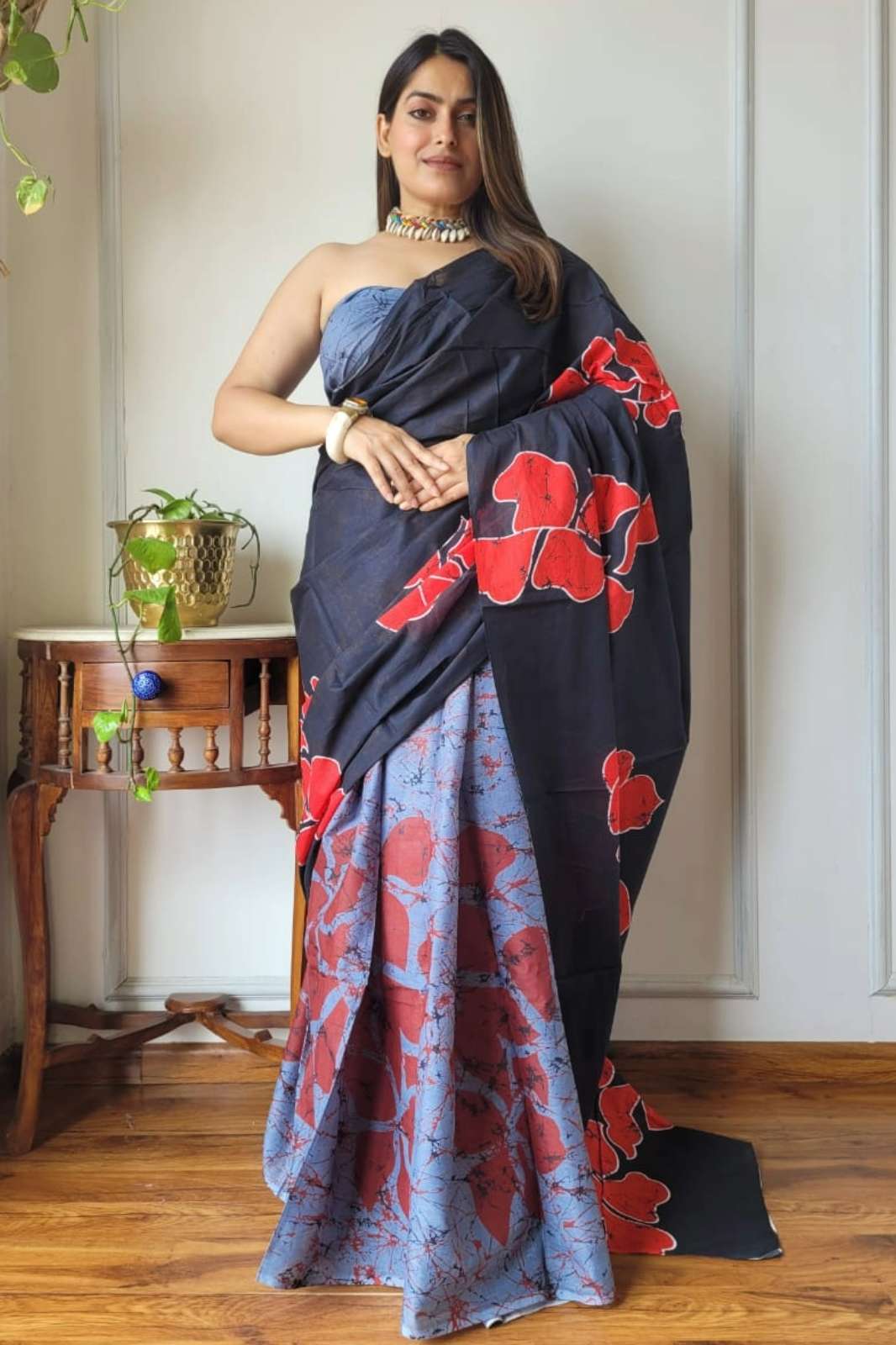 Shri Balaji Emporium RF15849 Bagru Hand Printed Cotton Mulmul Sarees