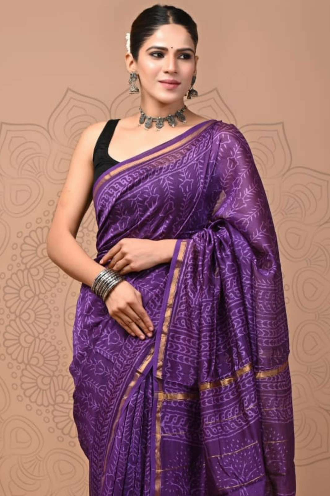 Shri Balaji Emporium RF16182 Hand Block Printed Chanderi Silk Saree