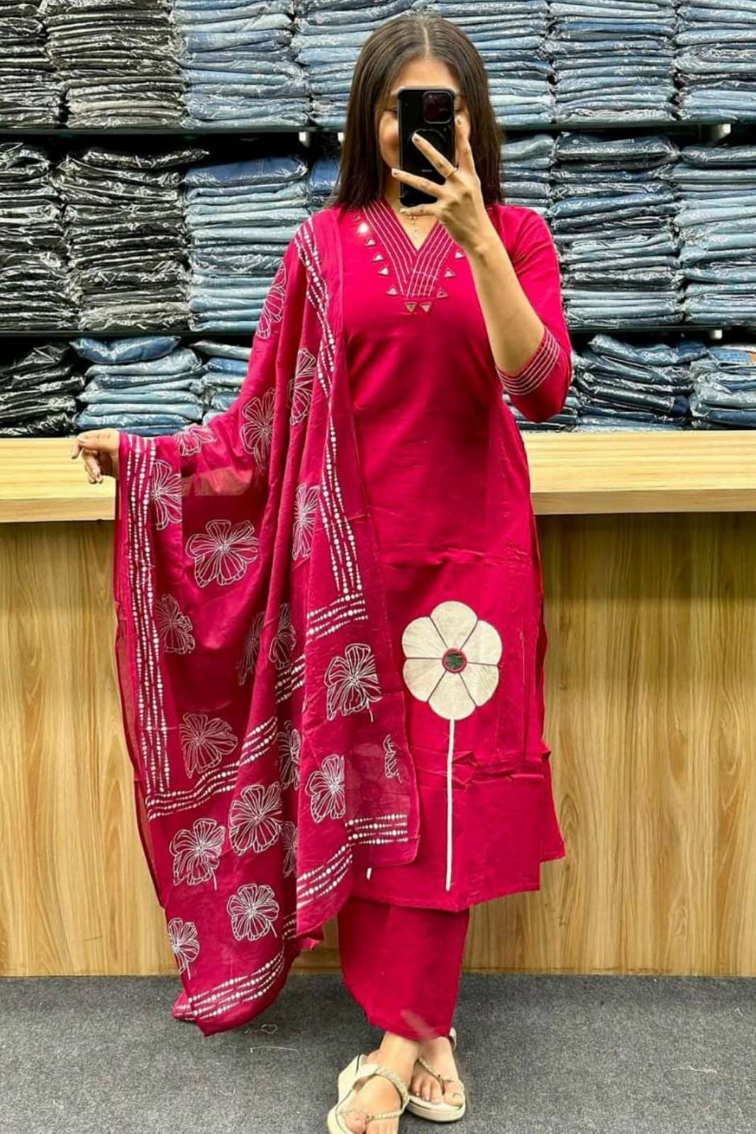 Shri Balaji Emporium RF16184 Ready to Wear Pure Cotton Embroidered Kurti Set 