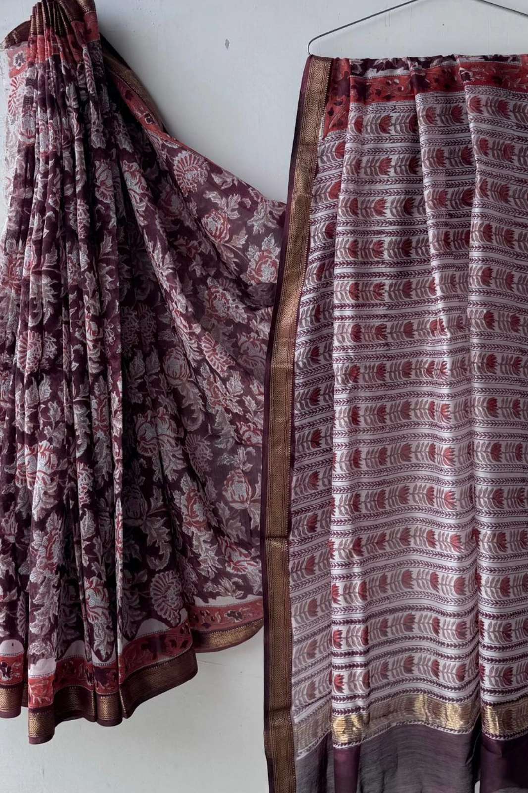 Shri Balaji Emporium RF16563 Hand Block Printed Maheshwari Silk Saree
