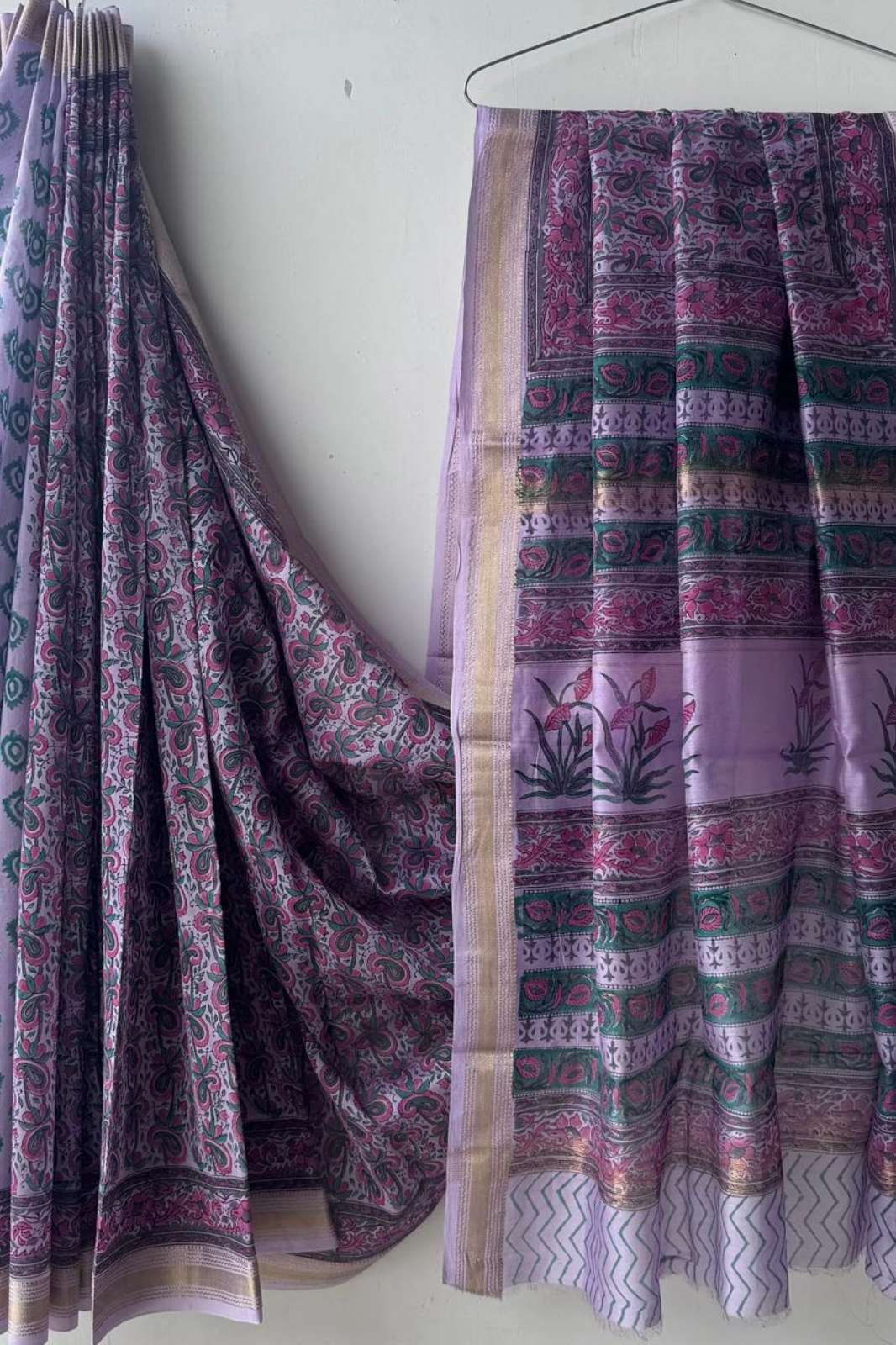 Shri Balaji Emporium RF16563 Hand Block Printed Maheshwari Silk Saree