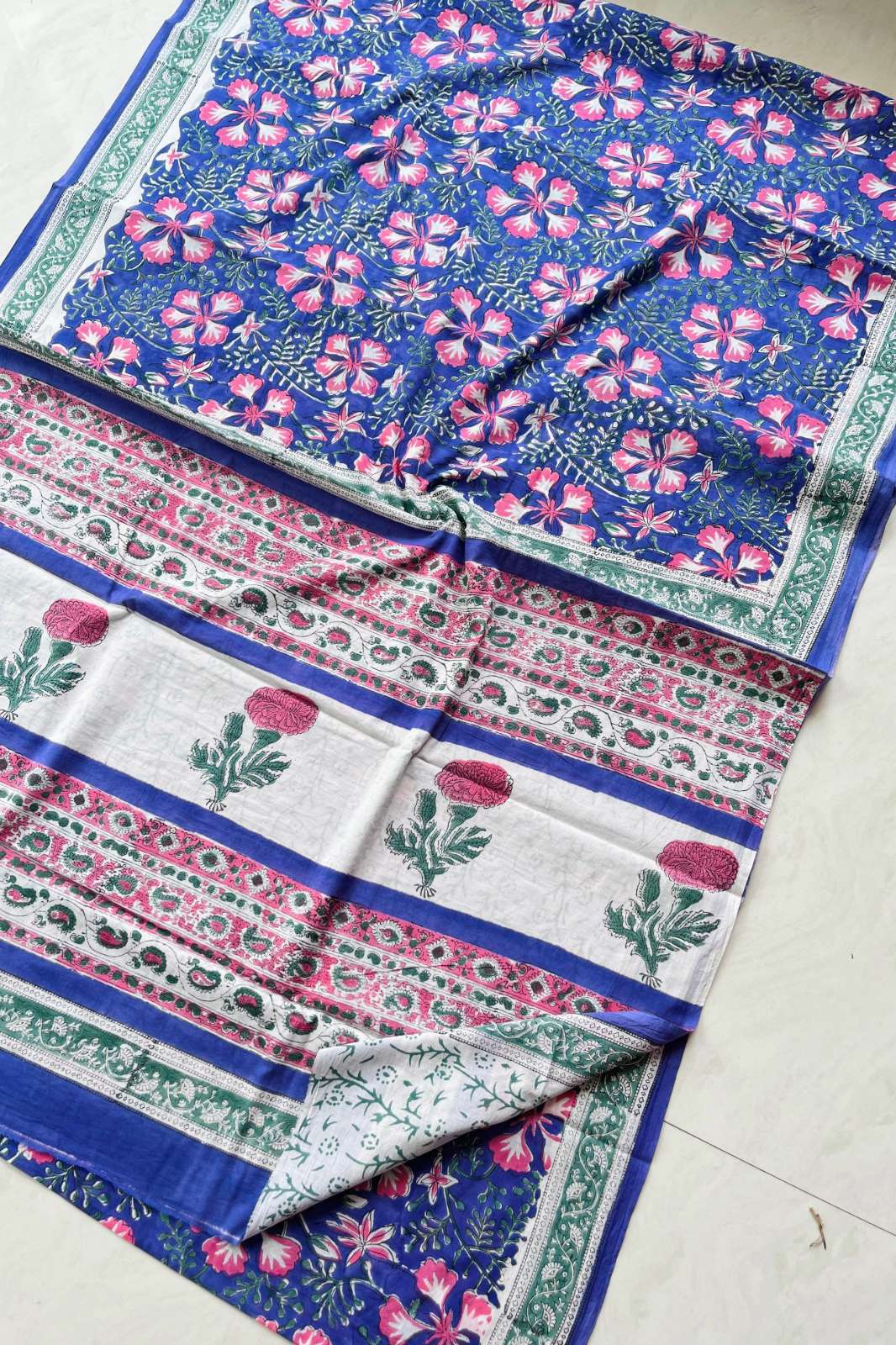 Shri Balaji Emporium RF16710 Bagru Hand Block Printed Pure Cotton Mulmul Sraee 