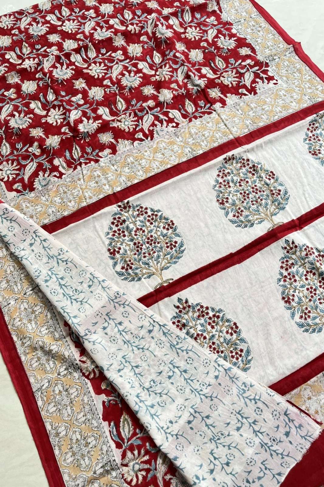 Shri Balaji Emporium RF16710 Bagru Hand Block Printed Pure Cotton Mulmul Sraee 