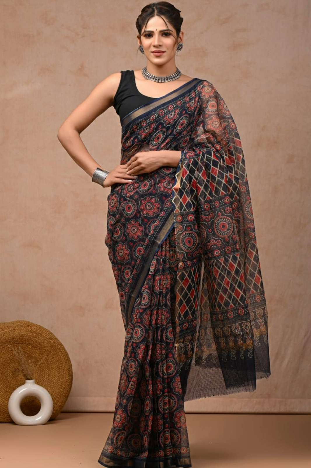 Shri Balaji Emporium RF16894 Hand Block Printed Kota Doriya Sarees