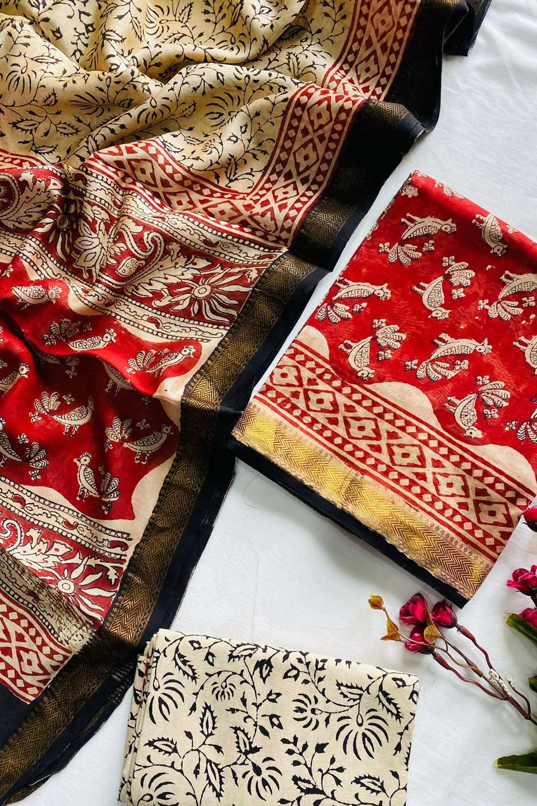 Shri Balaji Emporium RF16916 Bagru Hand Block Printed Maheshwari Silk Suits