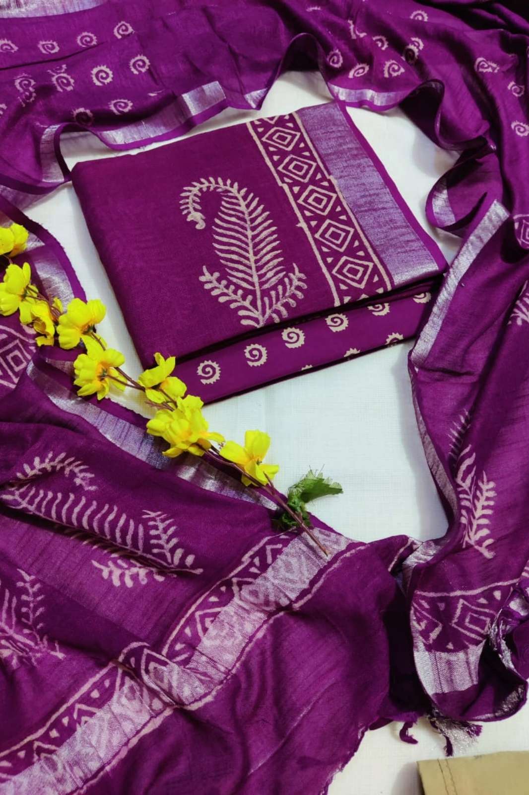 Shri Balaji Emporium RF17065 Bagru Hand Block Printed Cotton Linen Unstitched Suits