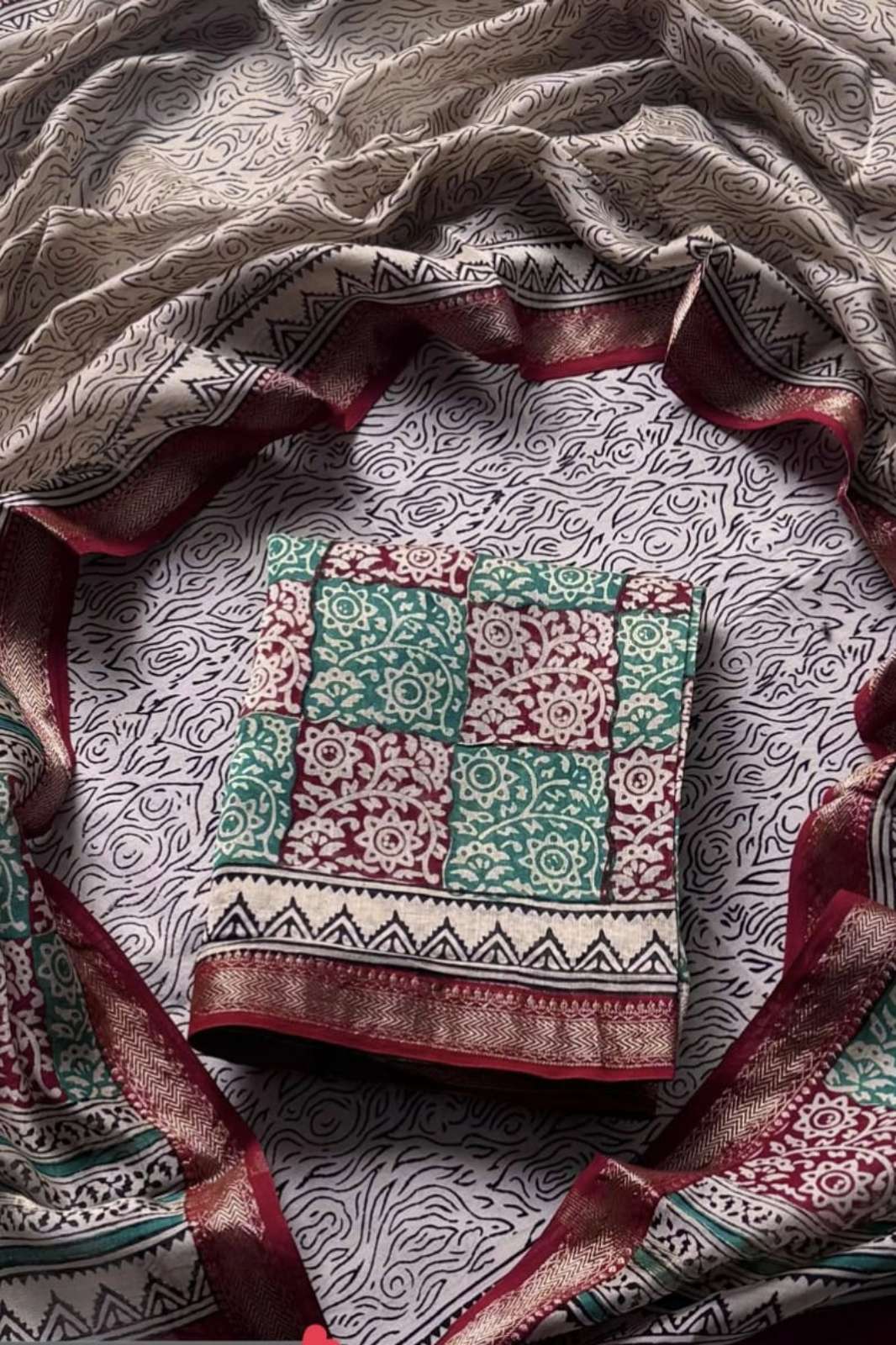 Shri Balaji Emporium RF17066 Bagru Hand Block Printed Maheshwari Silk Unstitched Suits