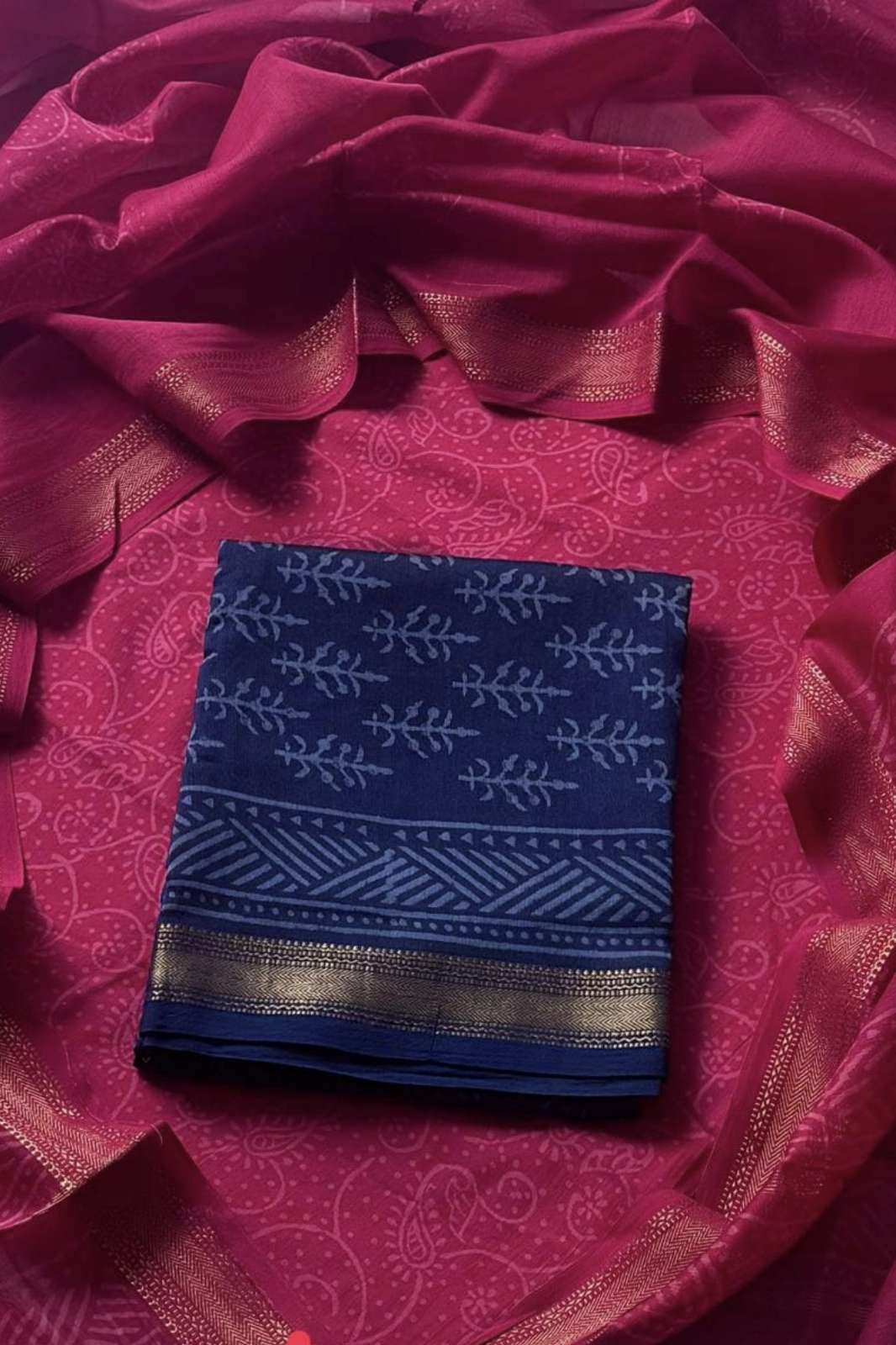 Shri Balaji Emporium RF17066 Bagru Hand Block Printed Maheshwari Silk Unstitched Suits