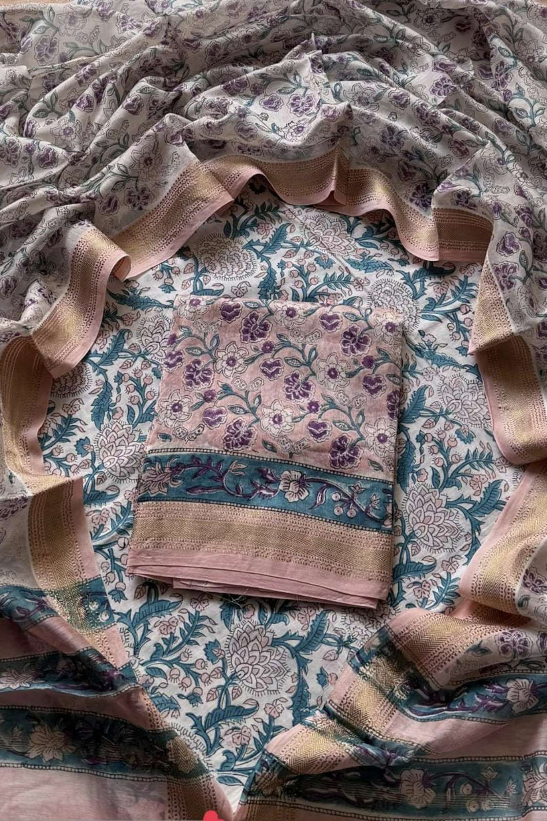 Shri Balaji Emporium RF17066 Bagru Hand Block Printed Maheshwari Silk Unstitched Suits