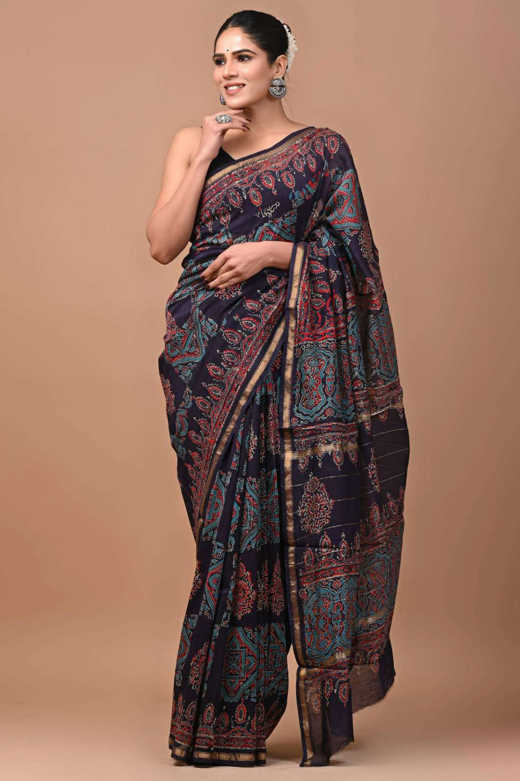 Shri Balaji Emporium RF17067 Hand Block Printed Chanderi Silk Saree