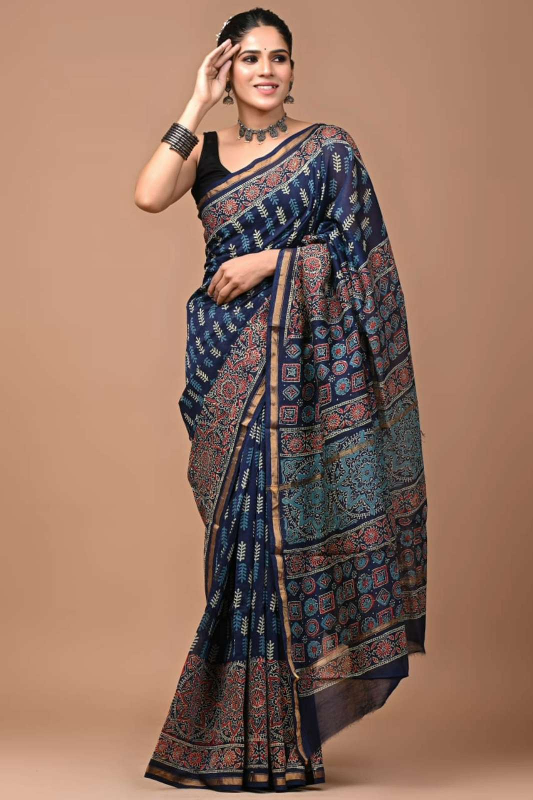 Shri Balaji Emporium RF17067 Hand Block Printed Chanderi Silk Saree